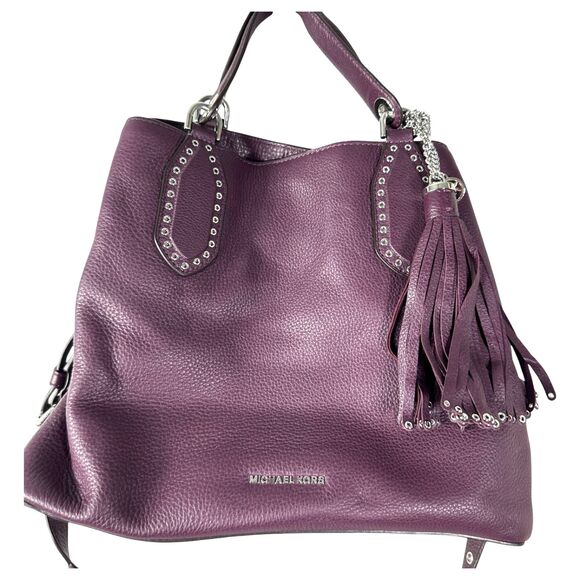 Michael Kors Brooklyn Purple Large Leather Satchel Crossbody NEW with Tags